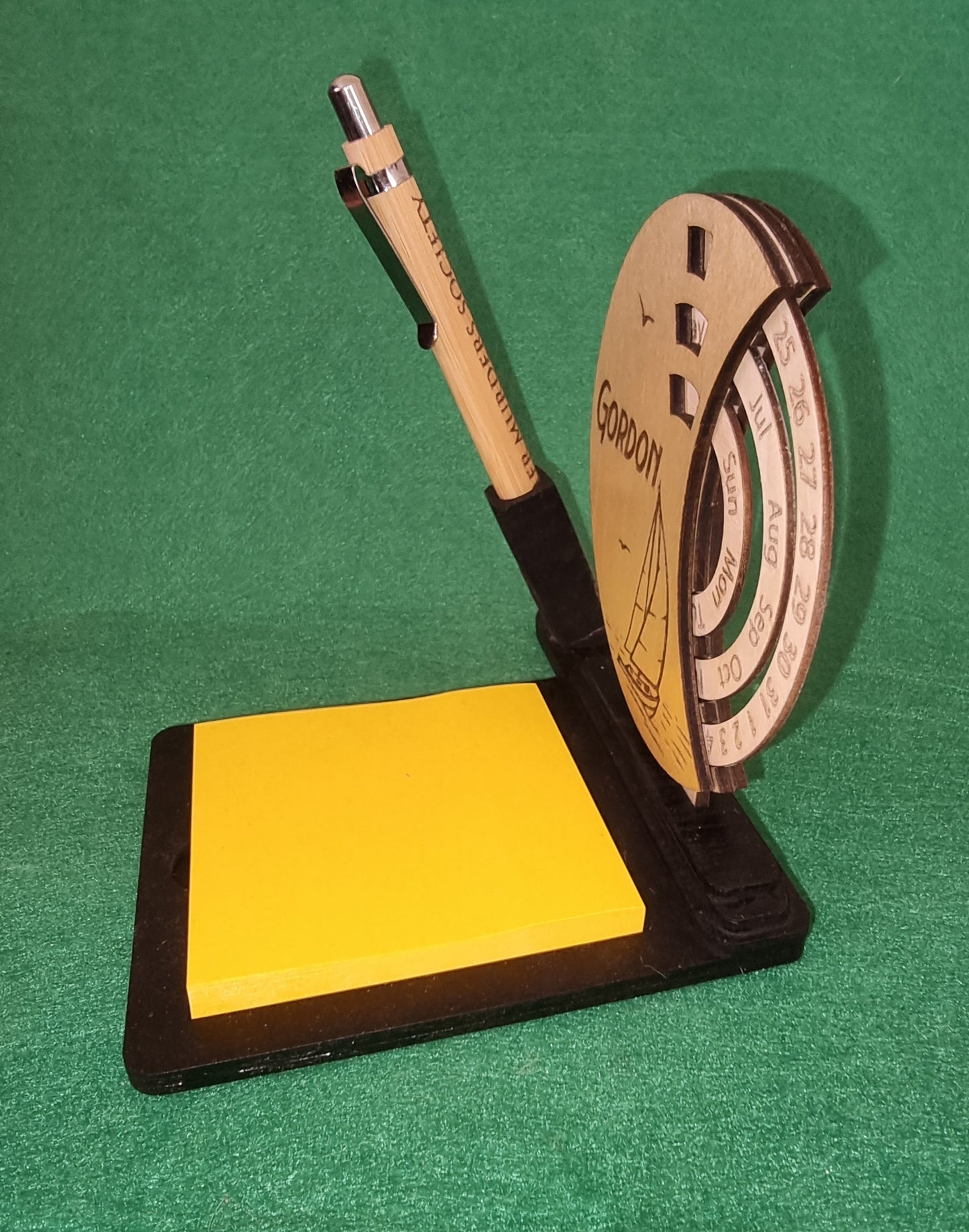 Personalised Wooden Perpetual Calendar With Pen and Post It holder