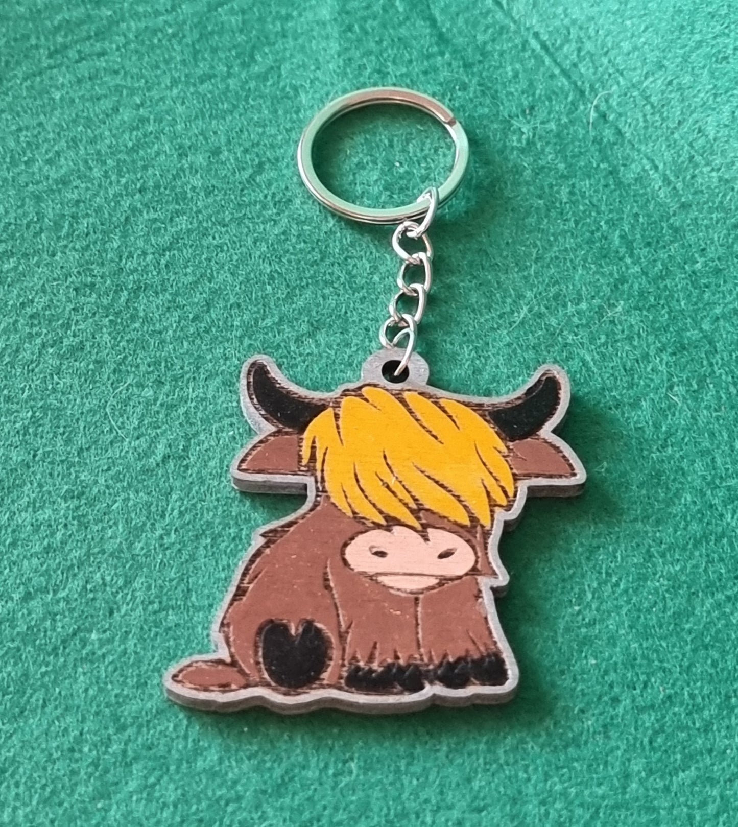 Wooden Highland Cattle Keyring
