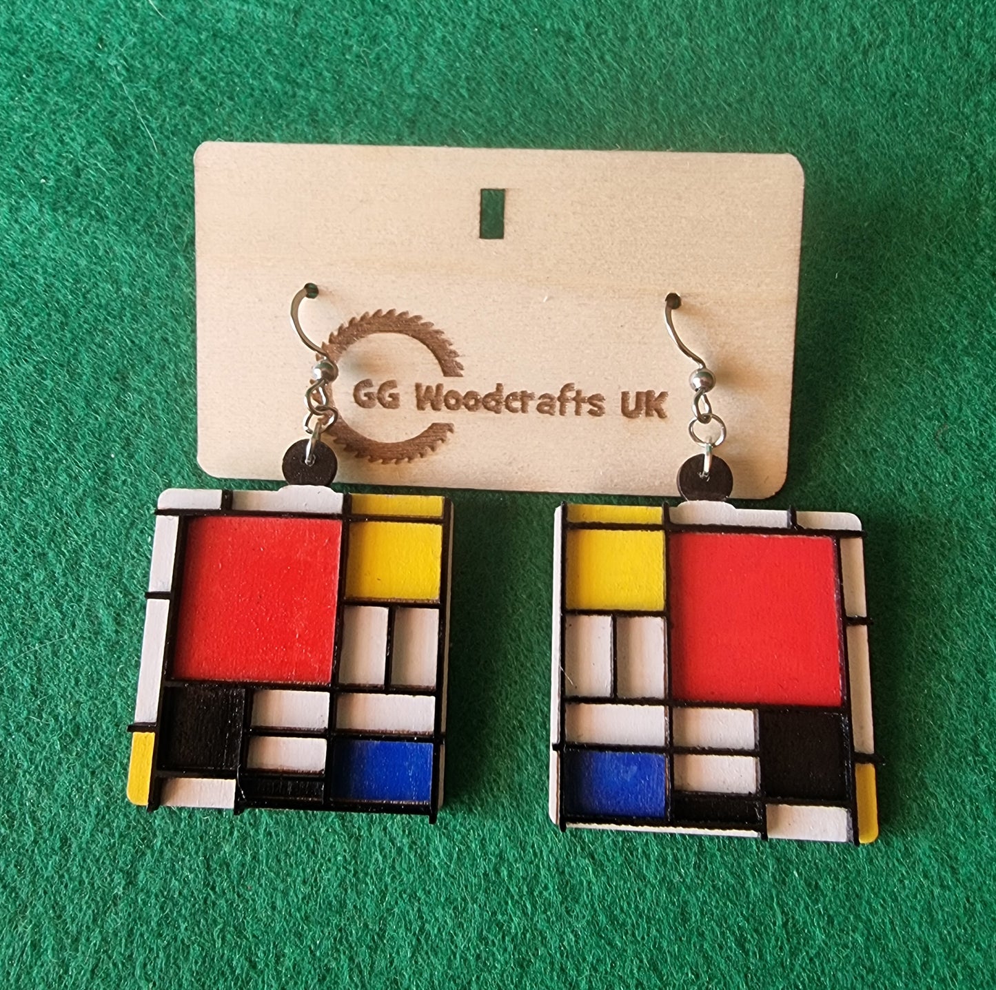 Hand Painted Mondrian Inspired Wooden Earrings