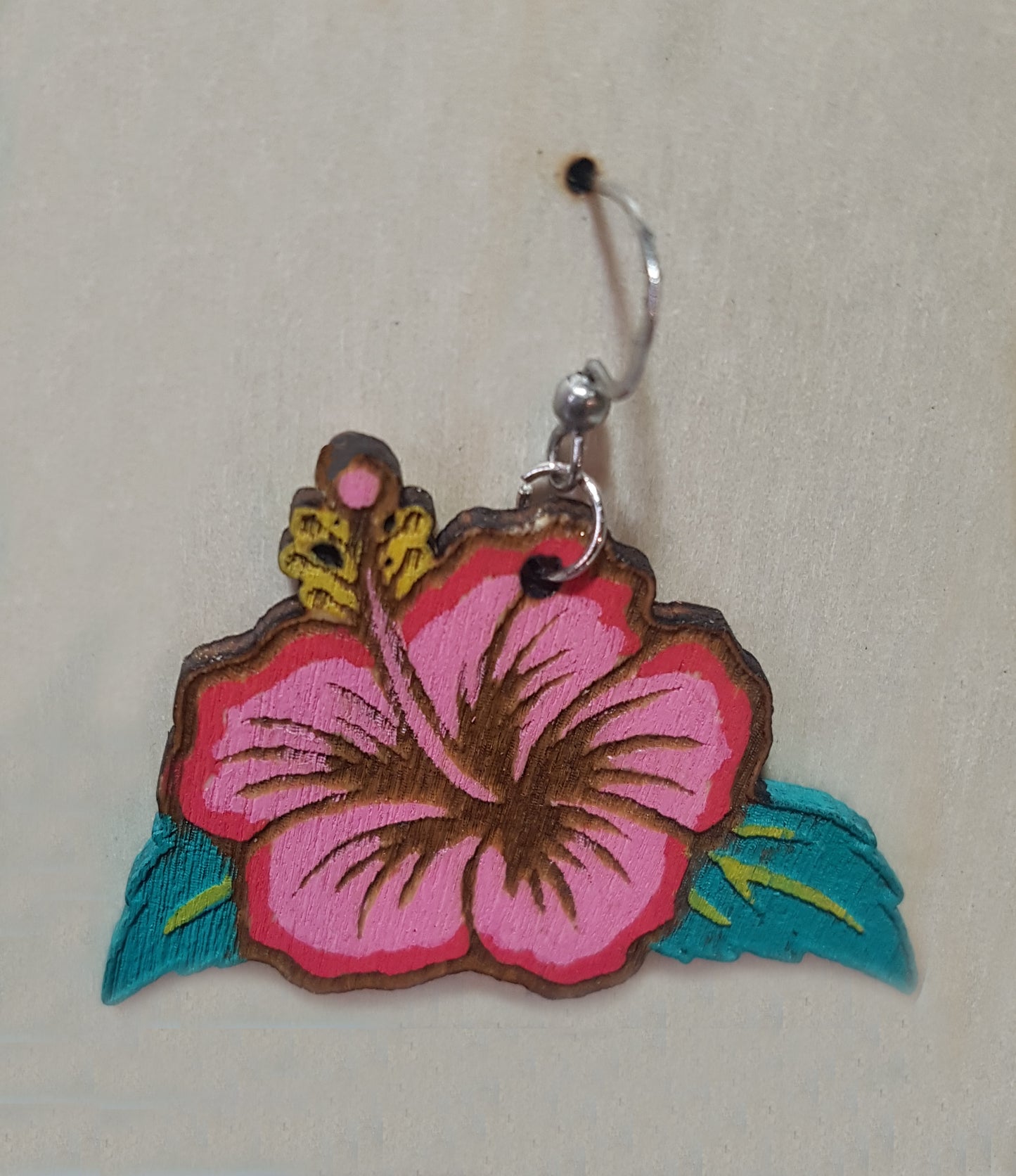 Wooden Tiki Flower Earrings Pink