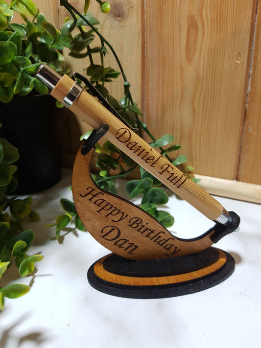 Personalised Bamboo Pen with Stand