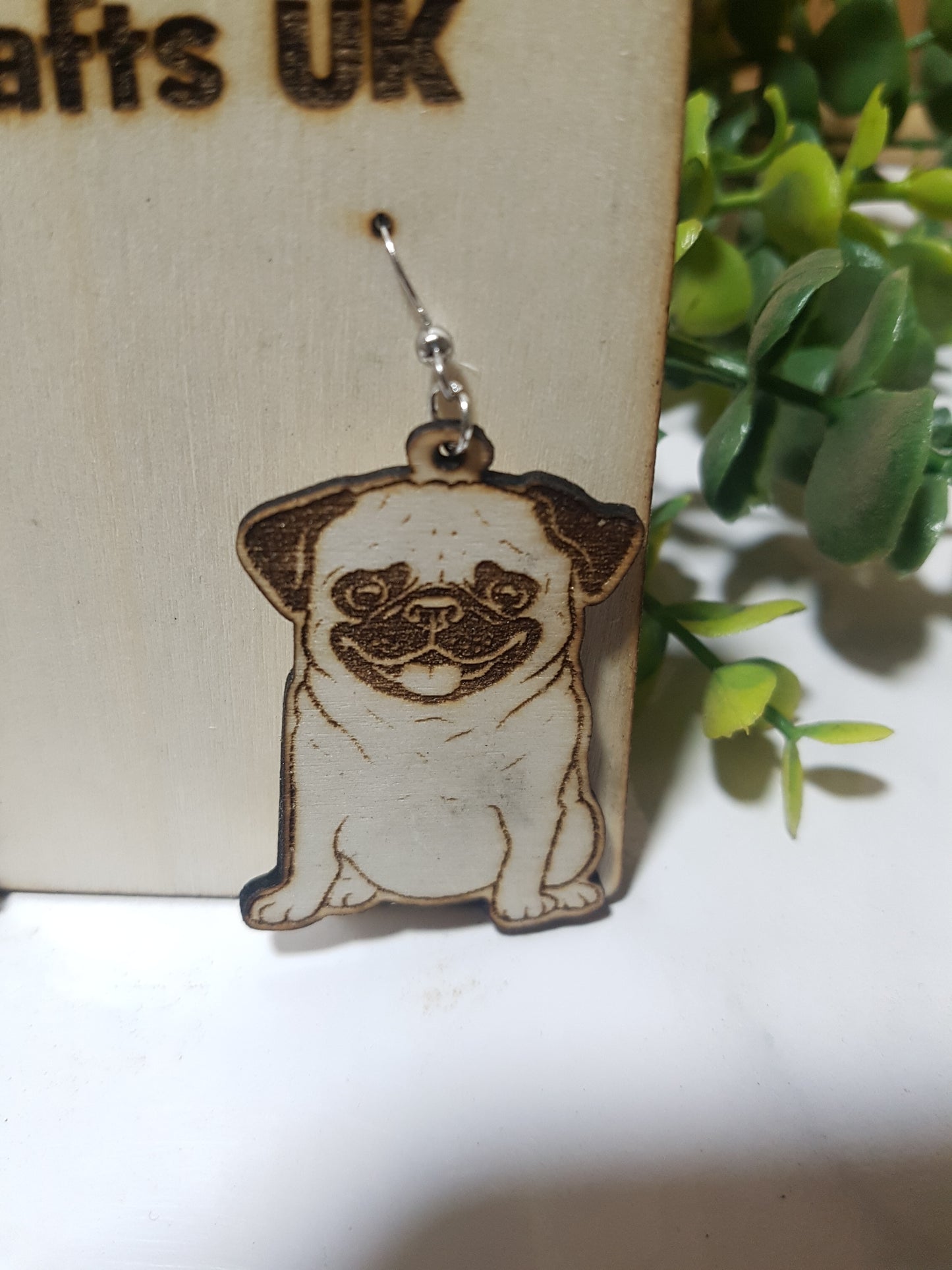 Wooden Pug Earrings