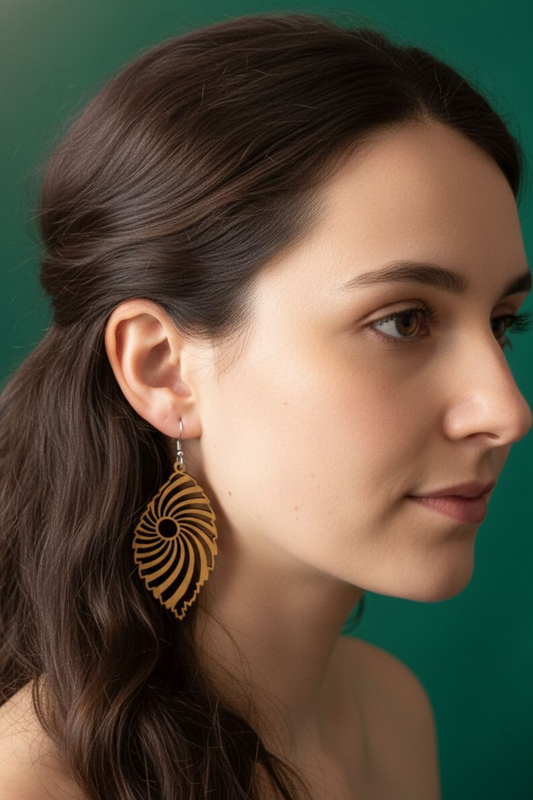 Gold Painted Wooden Earrings Design No.1