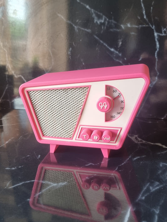 The Jetson, Retro Bluetooth device. Vintage style speaker. 1950s. Pink
