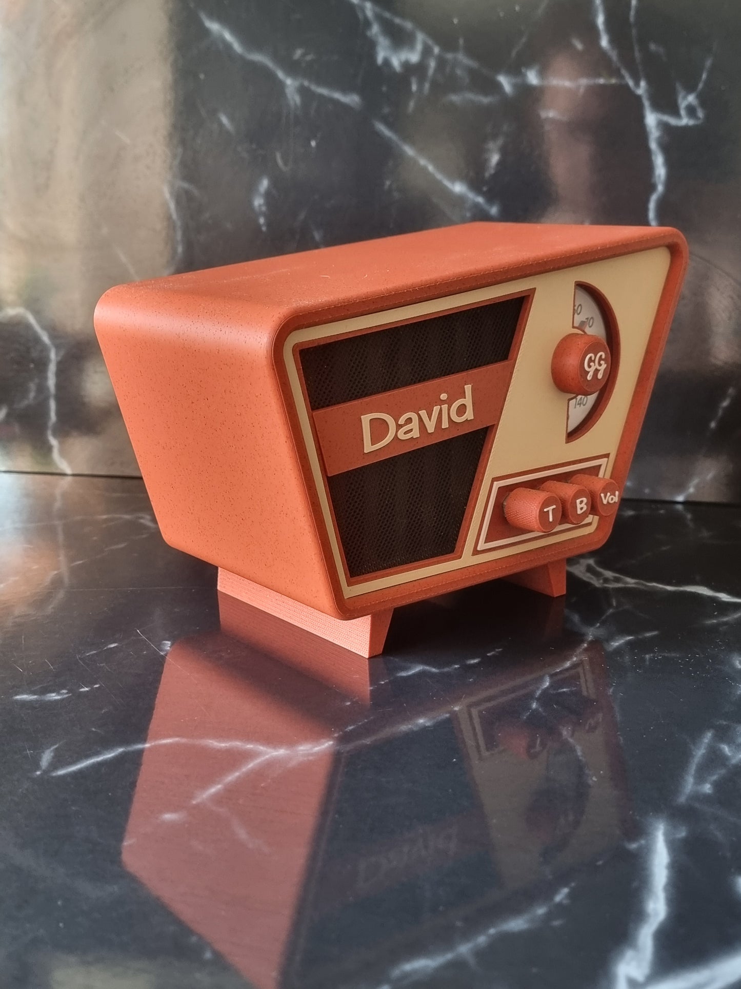 The Jetson, Retro Bluetooth device. Vintage style speaker. 1950s. Terracotta