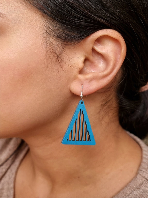 Blue Wooden Earrings Design No. 5