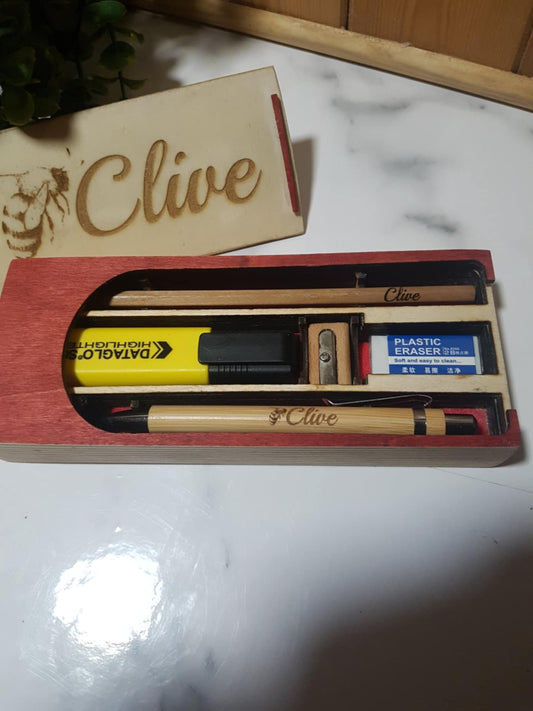 Personalised Wooden Stationery Box with Contents.