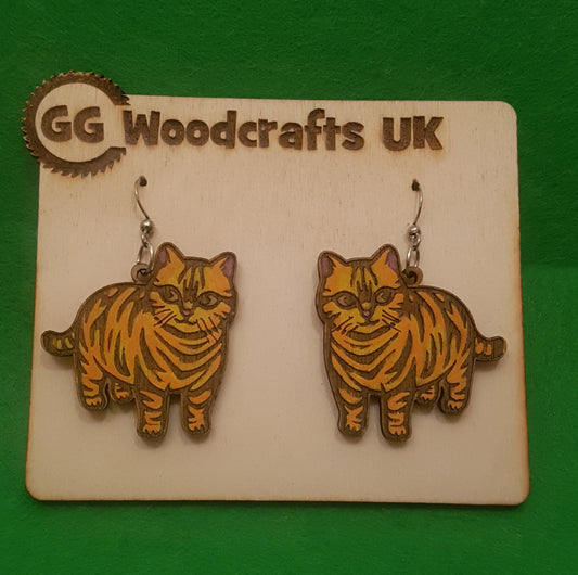 Wooden Ginger Cat Earrings