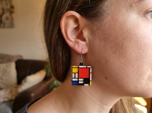 Hand Painted Mondrian Inspired Wooden Earrings
