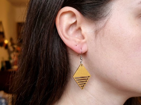 Gold Painted Wooden Earrings Design No.2