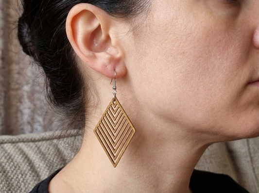 Gold Painted Wooden Earring Design No.3