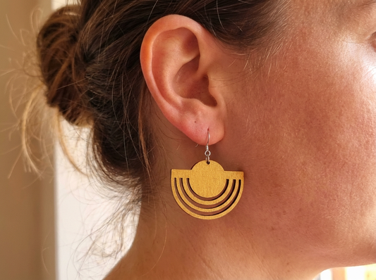 Gold Painted Wooden Earrings Design No. 4