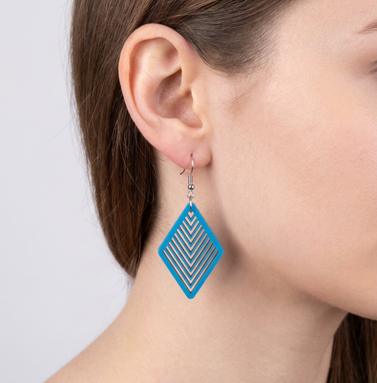 Blue Wooden Earring Design No.3