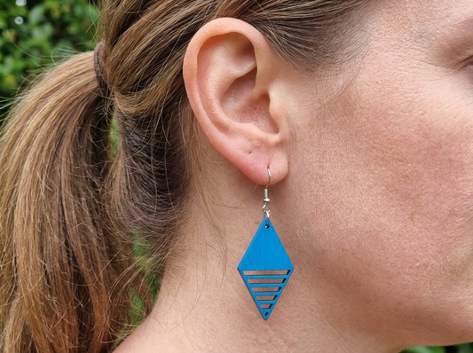 Blue Wooden Earrings Design No.2
