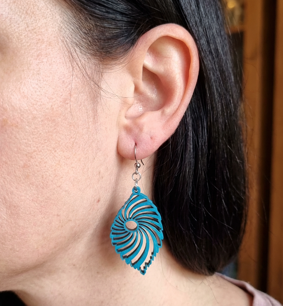 Blue Wooden Earrings Design No.1