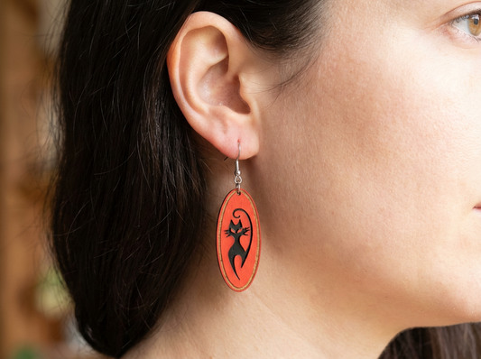 Acrylic and Wood Cat Earrings