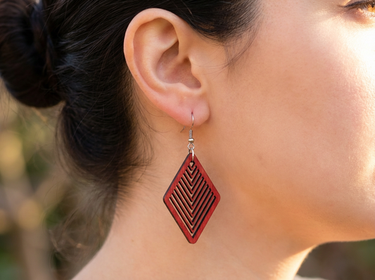Red Wooden Earring Design No.3
