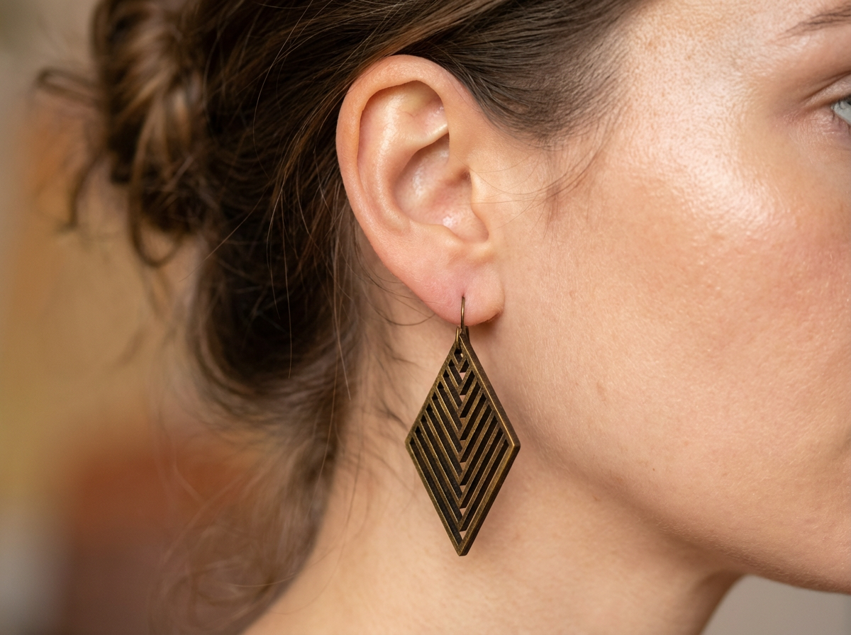 Walnut Veneer Wooden Earrings Design No.3