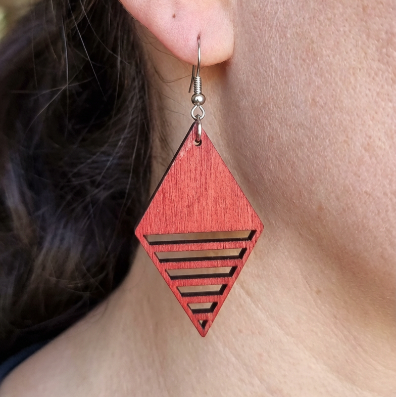 Red Wooden Earrings Design No.2