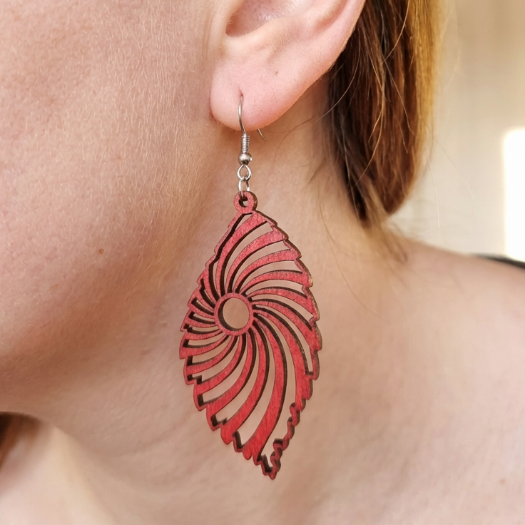 Red Wooden Earrings Design No.1