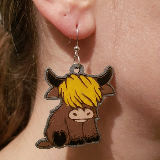 Highland Cattle Wooden Earrings