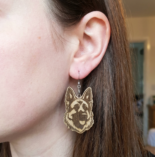 Wooden German Shepherd Earrings