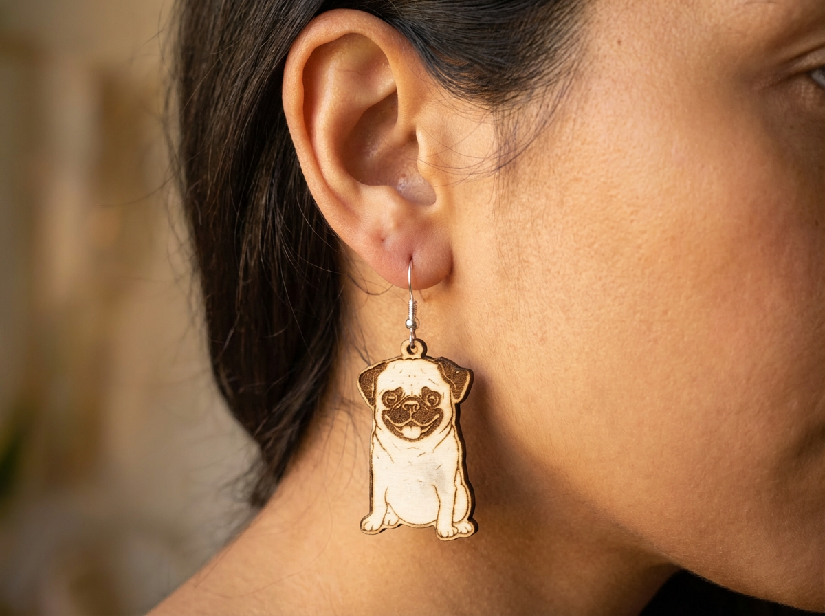 Wooden Pug Earrings