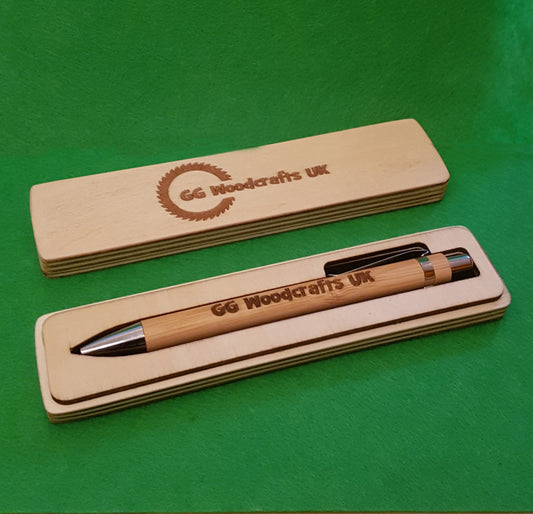 Personalised Wooden Pen Box with Bamboo Pen