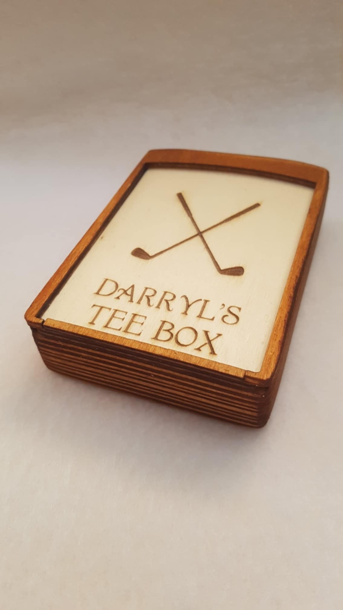 Personalised Wooden Golf Tee Box with 30 Personalised Tees