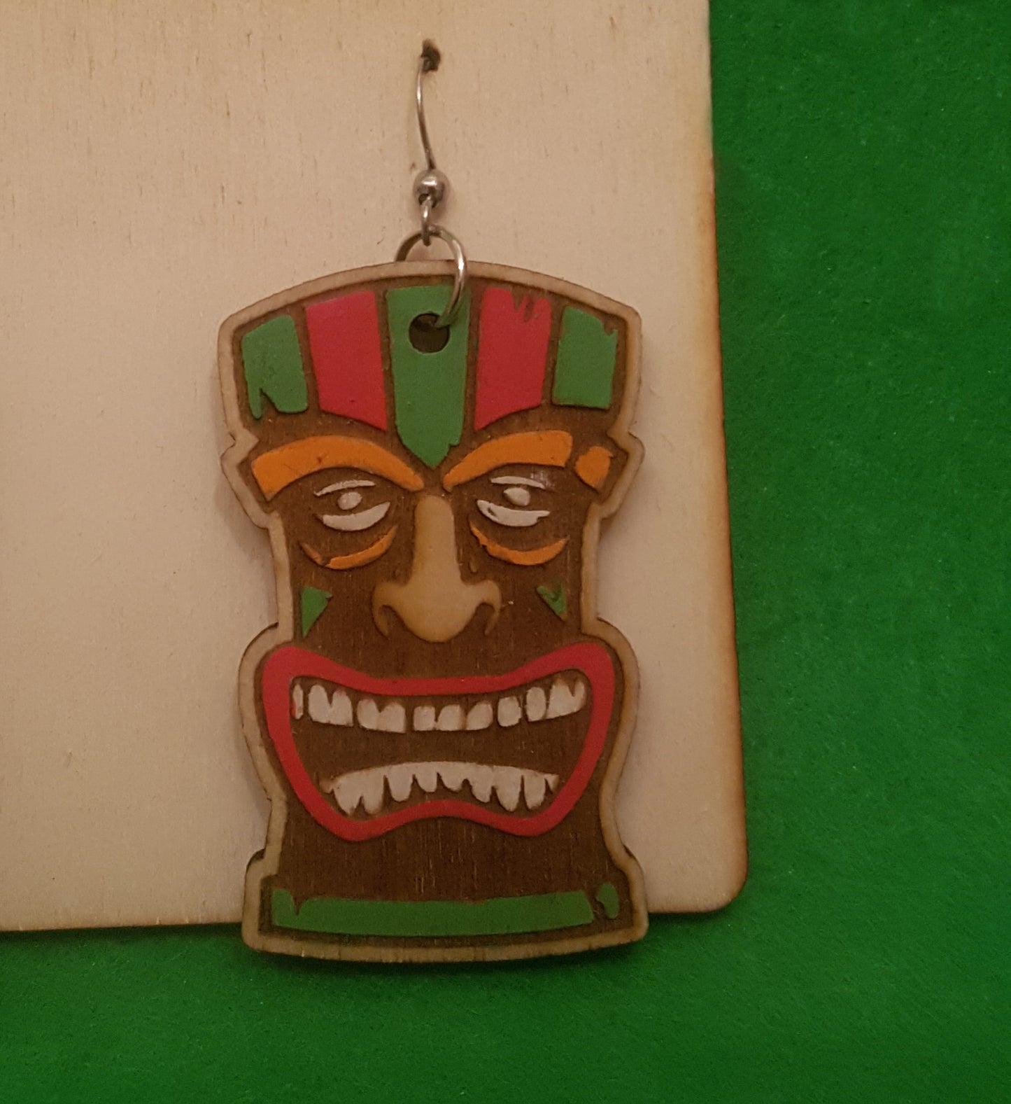 Tiki Head Wooden Earrings