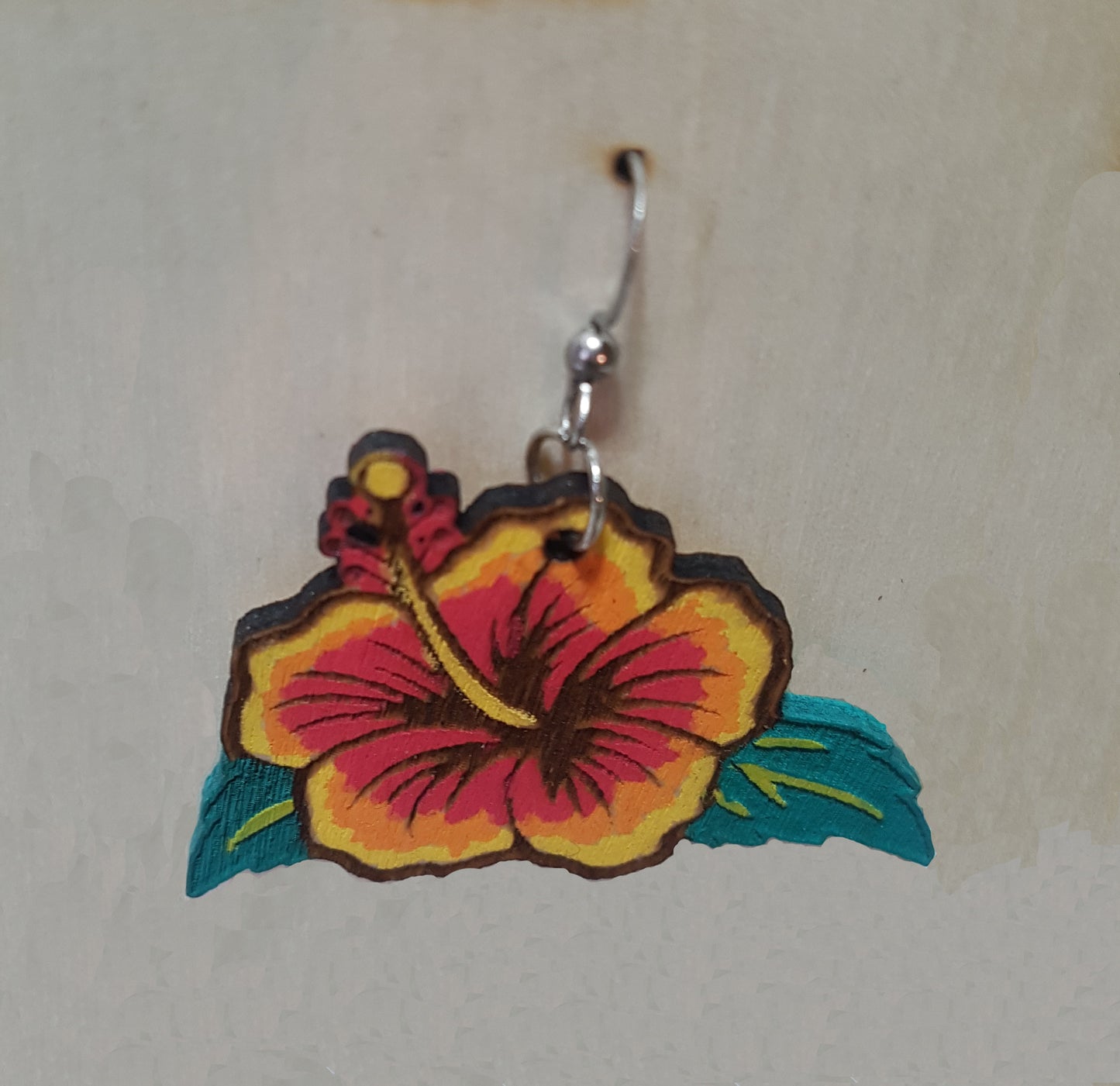 Wooden Tiki Flower Earrings Yellow