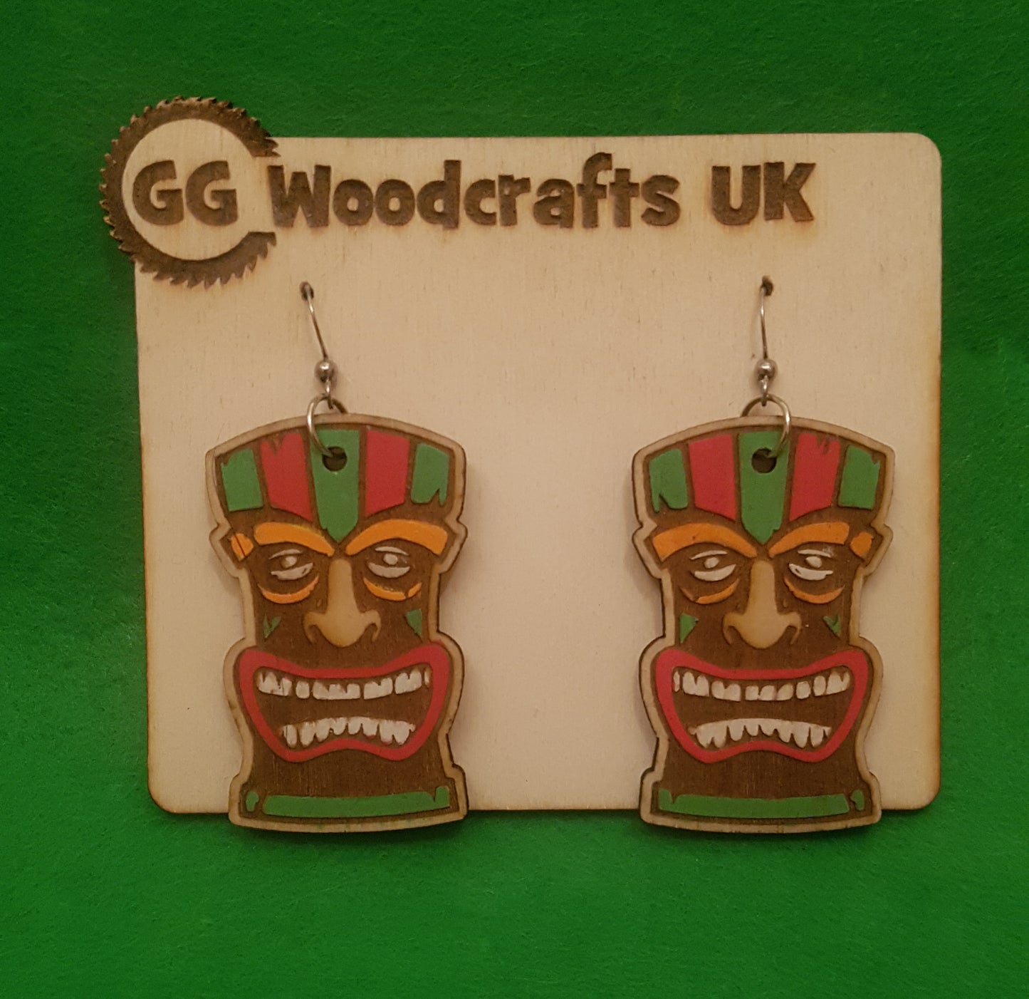 Tiki Head Wooden Earrings